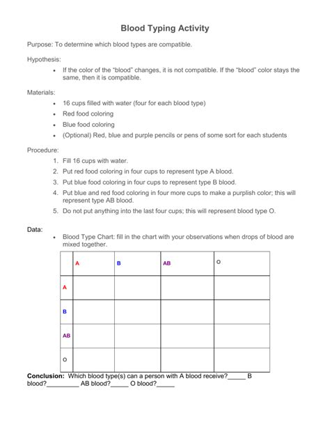 The Blood Typing Game Worksheet Answers - Printable Word Searches