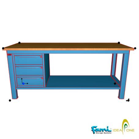 Banco Da Lavoro Piano In Legno BLU Cm L 200xP 75xH 90 CST60