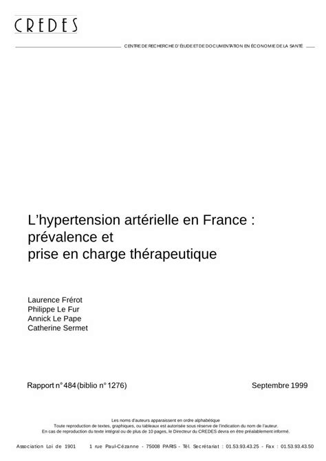 Pdf L Hypertension Art Rielle En France Pr Valence Et Prise