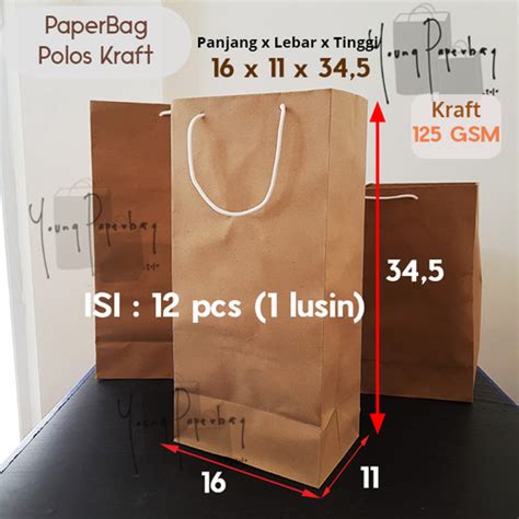 Jual Paper Bag Tas Kertas Paperbag Kraft Coklat Polos 16 X 11 X 34 5