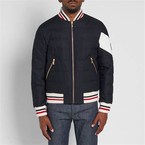 Moncler Gamme Bleu Chevron Wool Bomber Jacket Navy End