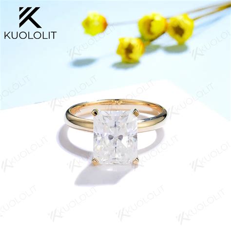 Kuololit 4CT Radiant Cut Moissanite Diamond Rings For Women Solid 18K