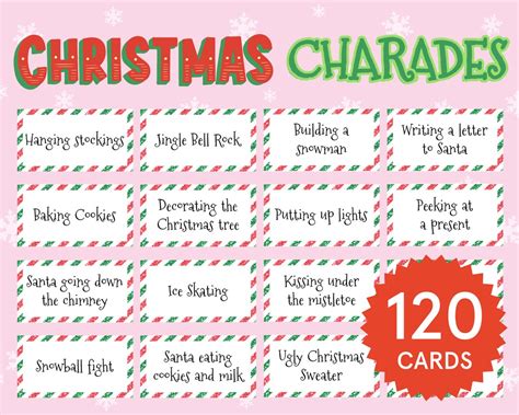 Christmas Charades Printable Christmas Pictionary Cards Christmas