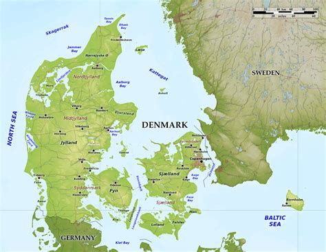 Blue Green Atlas Free Relief Map Of Denmark