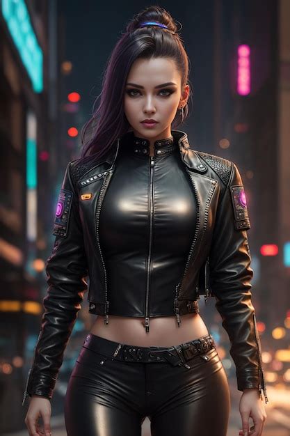 Ai Portrait Of A Beautiful Woman With Leather Dress Premium AI