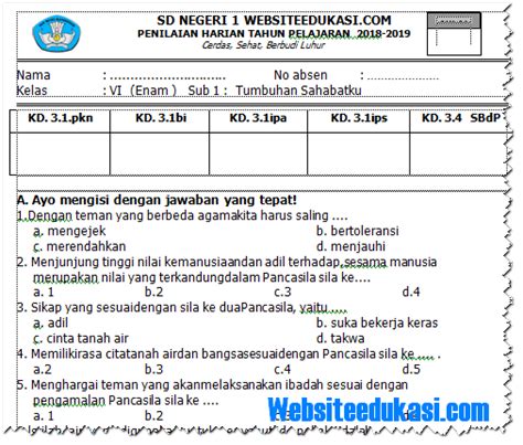 Soal PH Kelas 6 Tema 1 Kurikulum 2013 Revisi 2018 SIAP UJIAN