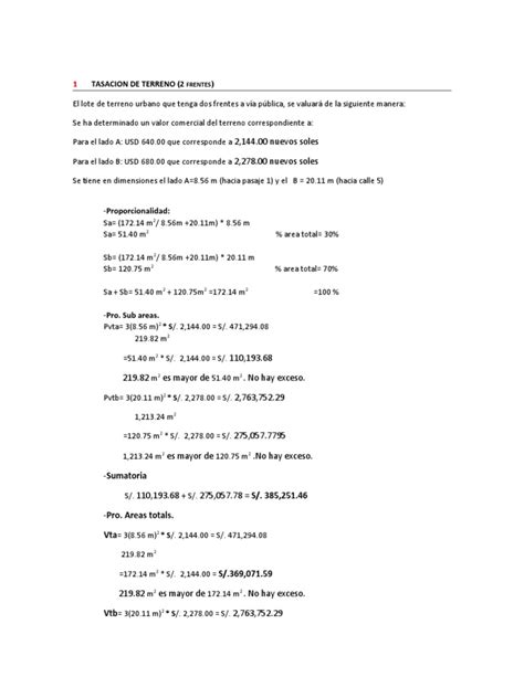 Tasacion De Terreno Con Dos Frentes Pdf