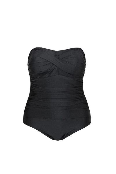 Plain Black Twist Front Bandeau One Piece