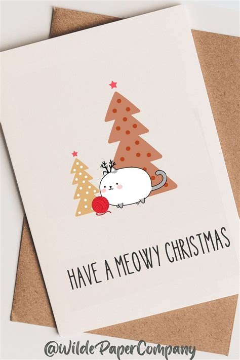 Christmas Card Cat Funny Pun Meowy Christmas Cute Kitten And Etsy