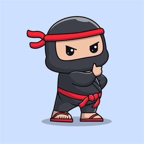 Lindo Luchador Ninja Pulgar Hacia Arriba Icono Vectorial De Dibujos