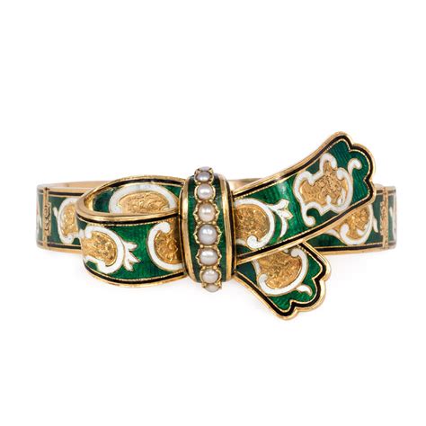 Antique Green And White Enamel Bracelet France Kentshire