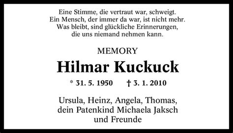 Traueranzeigen Von Hilmar Kuckuck Trauer In Nrw De