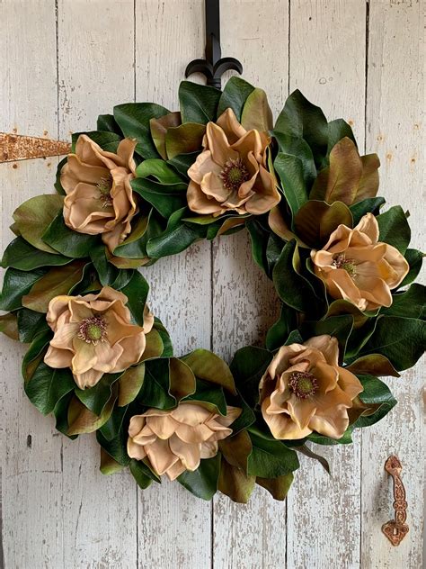 Faux Magnolia Leaf Wreath Fixer Upper Magnolia Wreath Etsy