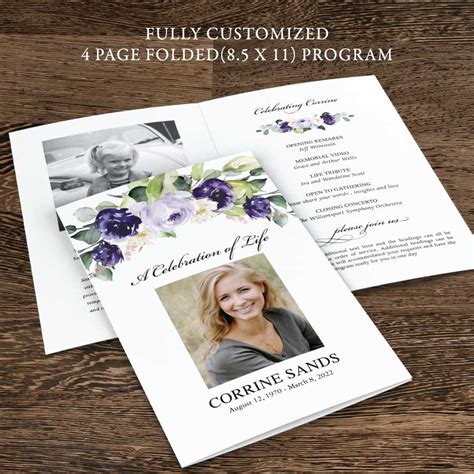 Memorial Service Pamphlet Program Customized with Photos