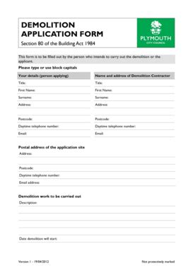 Fillable Online Plymouth Gov DEMOLITION APPLICATION FORM Plymouth