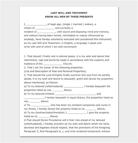 Free Last Will And Testament Templates Will Word Pdf