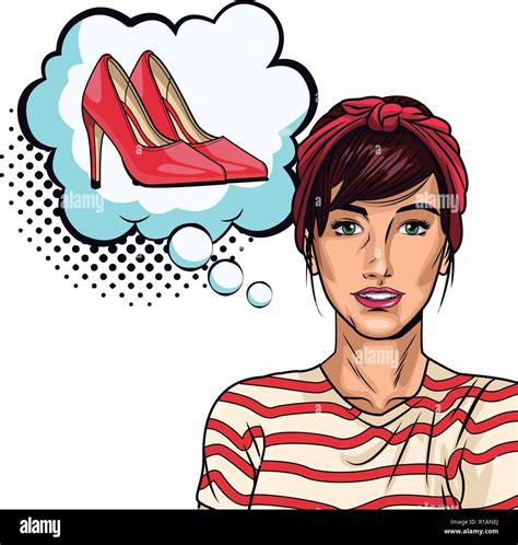 Pop Art Woman Thinkhing In High Heels Shoes With Speech Bubble Vector