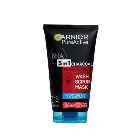 Garnier Pure Active 3 In1 Charcoal Anti Blackhead Mask Wash Scrub