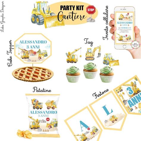 Party Kit Compleanno Cantiere Costruzioni Camion Con Gru Etsy Italia