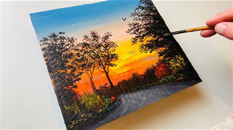 Paint On Cardboard Box Sunset Acrylic Painting Youtube