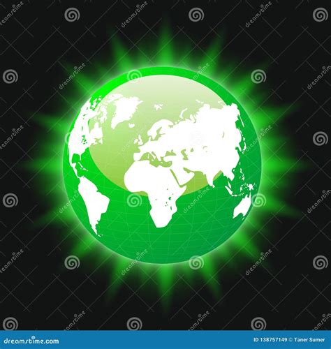 Green Planet Earth And World Map Colorful Light Beams Vector Stock