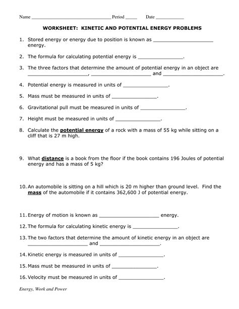 10 Kinetic And Potential Energy Worksheet Answer Key Worksheets Decoomo