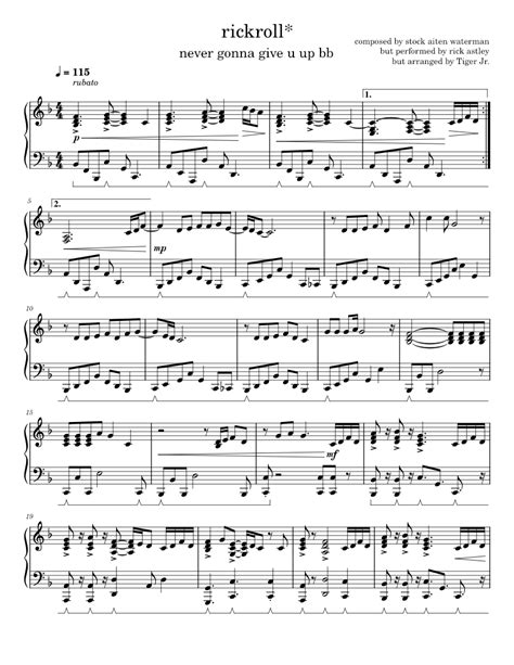 Rickroll Sheet Music For Piano Solo Download And Print In Pdf Or Midi Free Sheet Music For