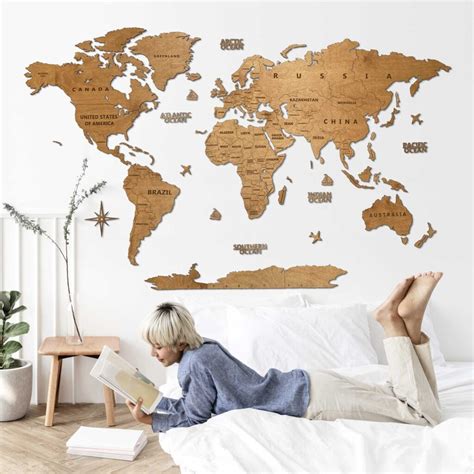 wooden world map wall decoration oak dreamforwood