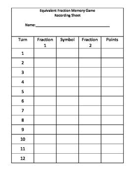 Equivalent Fraction Memory Game By School Fuel Tpt