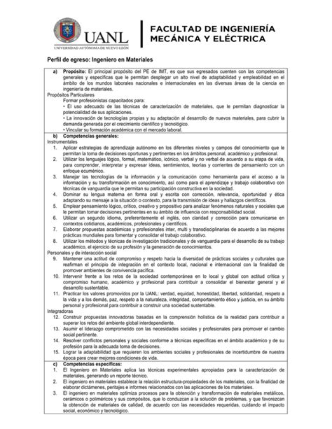 Perfil De Egreso Ingeniero En Materiales