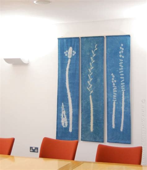 3 Grasses Triptych An Indigo Shibori Hanging By Annabel Wilson Of