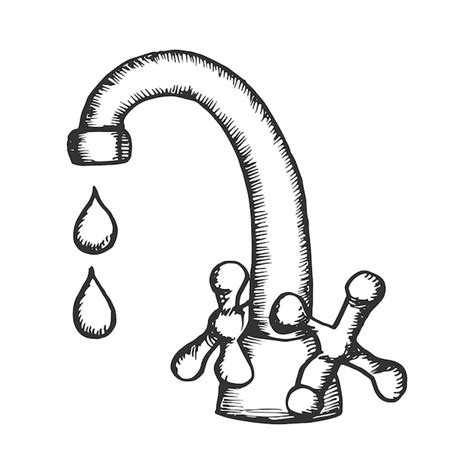 Premium Vector Faucet Water Tap Sketch Drawing On A White Background