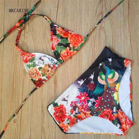Mkcarive New Sexy Bikinis Women Swimsuit High Waisted Bathing Suits Swim Halter Push Up Bikini