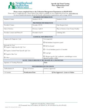 Fillable Online Specific IgE Panel Testing Form Neighborhood Health