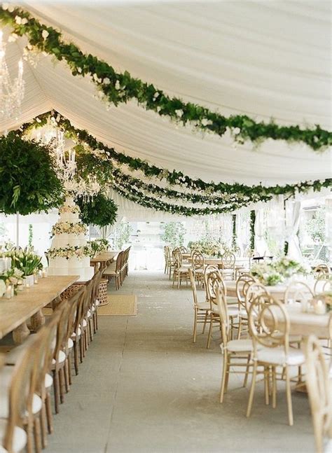 white tent wedding reception ideas with greenery decorations ...