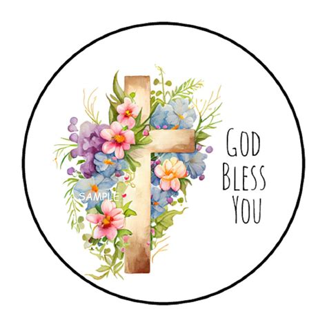 30 Floral God Bless You Stickers Labels Tags Envelope Seals Flowers Cross 1.5 Round Stickers for ...