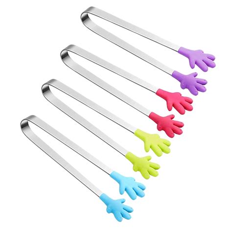 4pcs Stainless Steel Mini Food Serving Tong Silicone Head Shape Ice