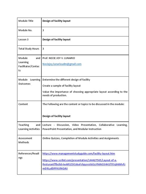 Module 3 - Design of Facility Layout | PDF | Learning | Design