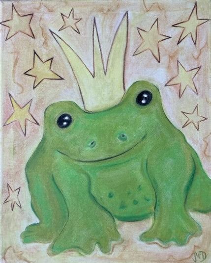 Frog Prince- Original Oil Pastel on Canvas – Honey Bunny Art