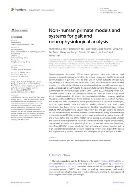 PDF Non Human Primate Models And Systems For Gait And