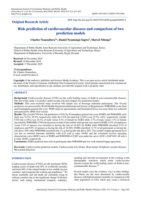 Pdf Risk Prediction Of Cardiovascular Diseases And Comparison Of Two