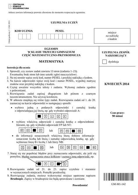 PDF W KLASIE TRZECIEJ GIMNAZJUM MATEMATYCZNO Arkusz Zawiera