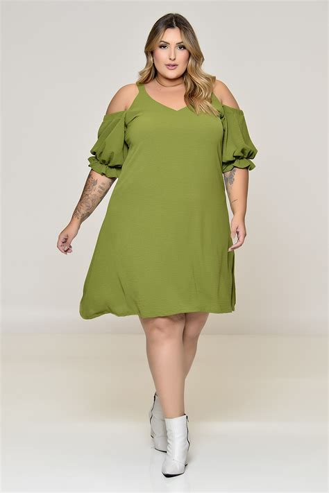 Vestido Plus Size Verde Mangas Ciganinhas Vk Moda Plus Size