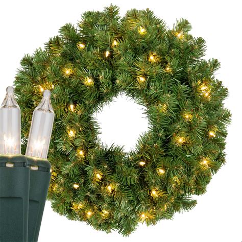 Artificial Christmas Wreaths - Sequoia Fir Prelit Commercial Christmas Wreath, Clear Lights