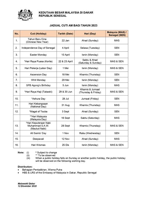Public Holidays Embassy Of Malaysia Dakar