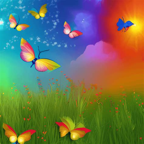 3D Rainbow with Sunshine Background · Creative Fabrica