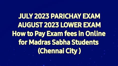 DBHPS PARICHAY LOWER ONLINE EXAM FEES DETAILS FOR MADRAS SABHA