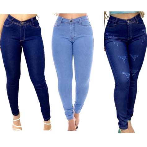 Kit Cal As Jeans Feminina Arranhada Escura Lisa Escura Lisa Clara