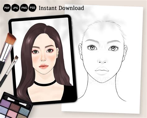 Makeup Face Chart Printable Digital Coloring Pages Face Templates For Makeup Artist