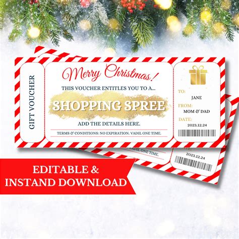 Christmas Shopping Spree Card Printable Voucher Template - Etsy